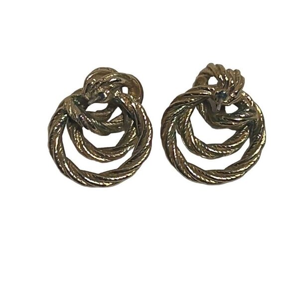 Vintage Gold Plated Textured Love Knot Pierced Post Designer Costume Earrings - Picture 1 of 9